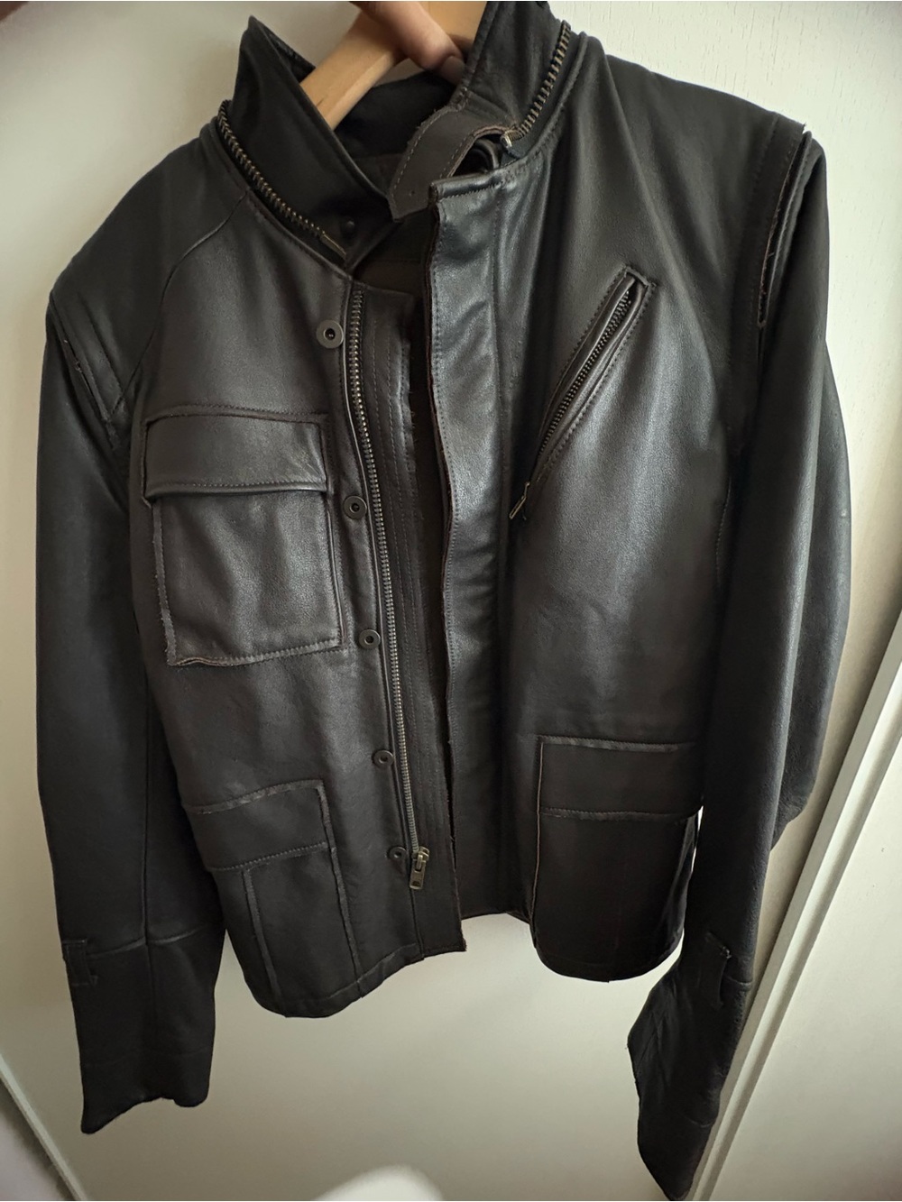 NICE Collective Brown Leather Moto Military Jacket Men’s M